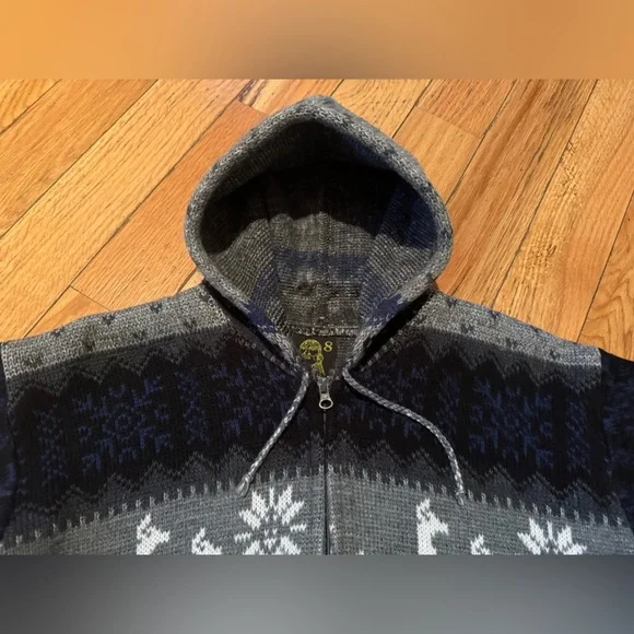 Tejidos Ruminahui Sweater Sz 8 Gray Full Zip Jacket Alpaca & Sun Print Hooded - Picture 4 of 12